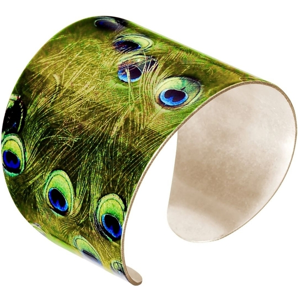 Glam Green Peacock Cuff Bracelet - Picture 2 of 3